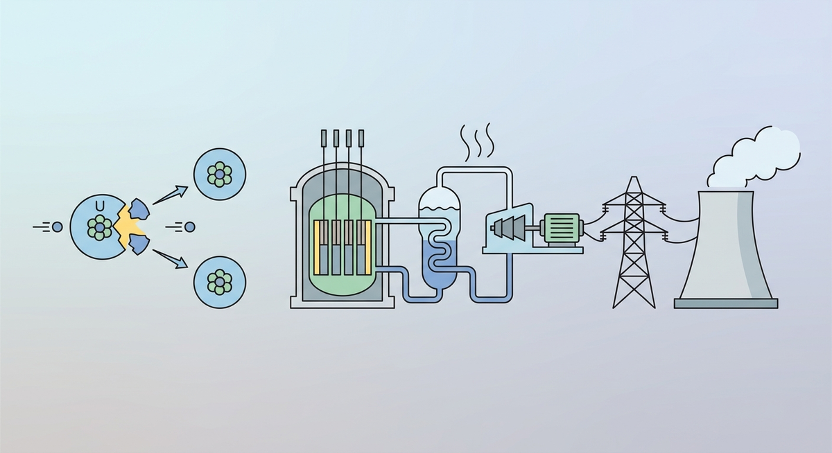 Illustration der viser hvordan Hvordan fungerer et atomkraftværk? fungerer