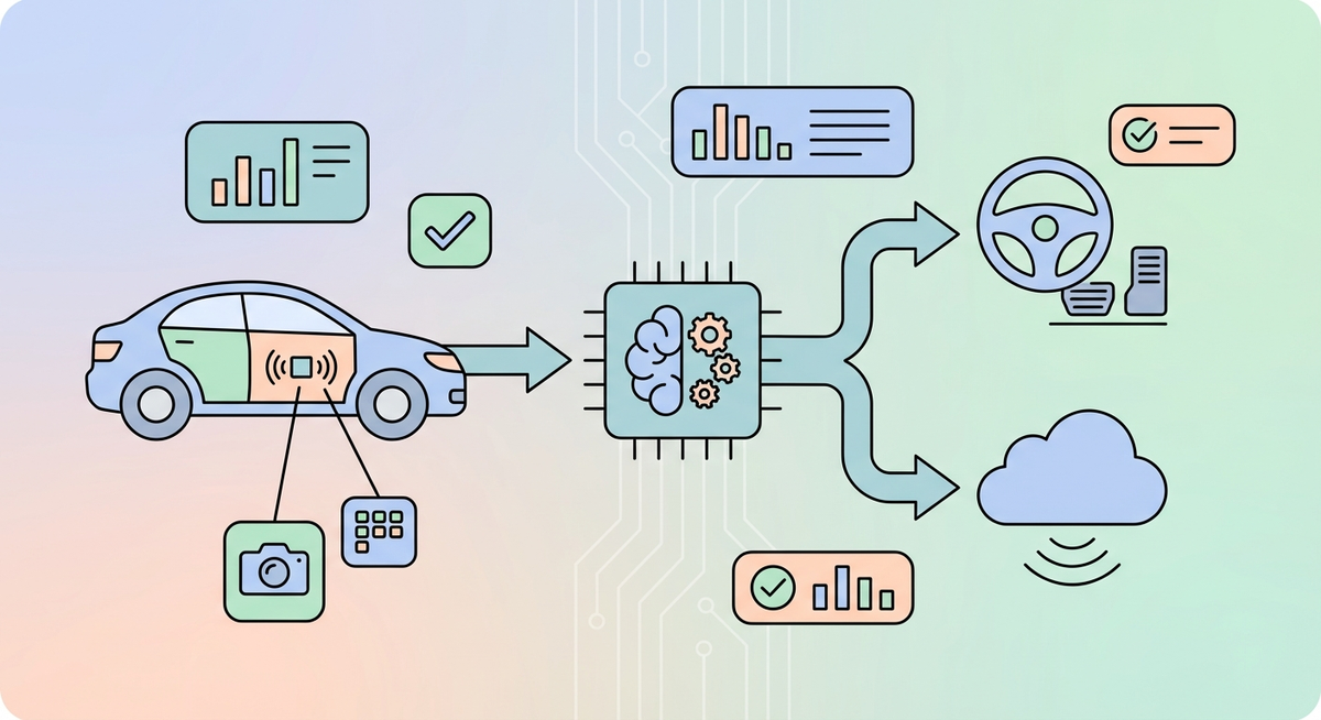 Illustration der viser hvordan Hvordan fungerer autonom kørsel? fungerer