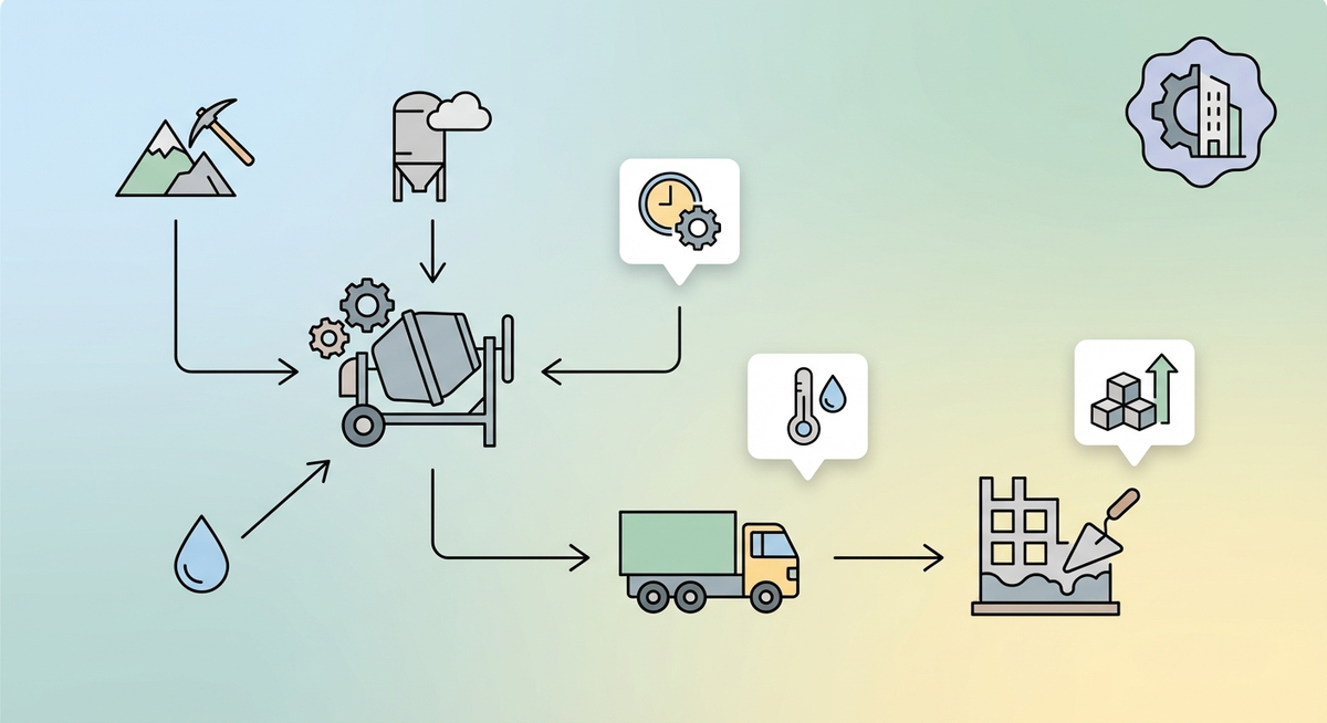 Illustration der viser hvordan Hvordan fungerer betonproduktion? fungerer