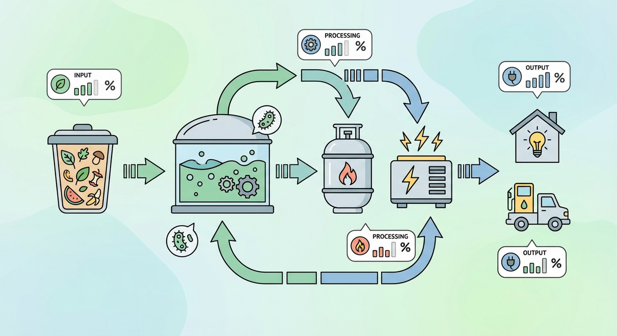 Illustration der viser hvordan Hvordan fungerer biogas? fungerer