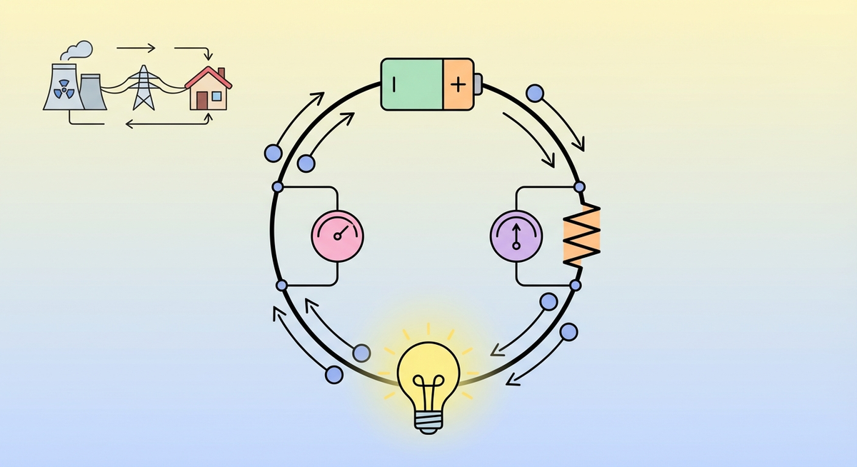 Illustration der viser hvordan Hvordan fungerer elektricitet? fungerer