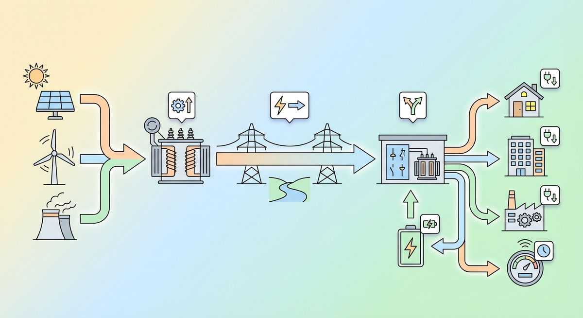 Illustration der viser hvordan Hvordan fungerer elnettet? fungerer