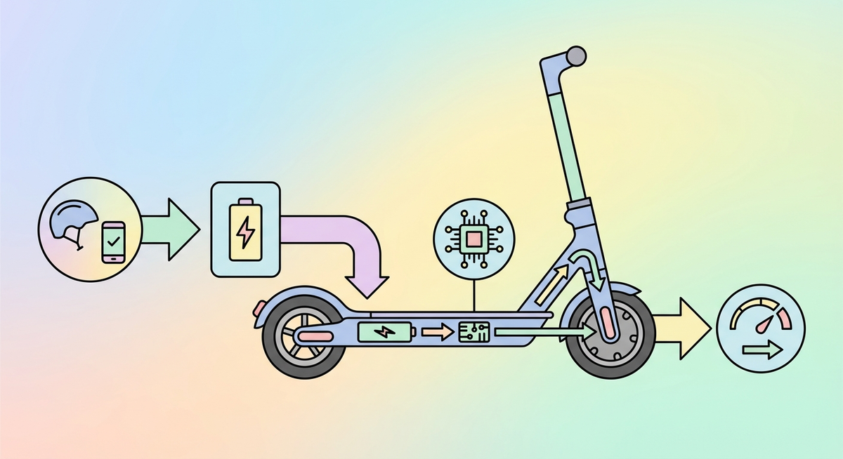Illustration der viser hvordan Hvordan fungerer en el-scooter? fungerer