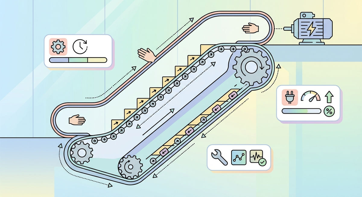 Illustration der viser hvordan Hvordan fungerer en rullende trappe? fungerer