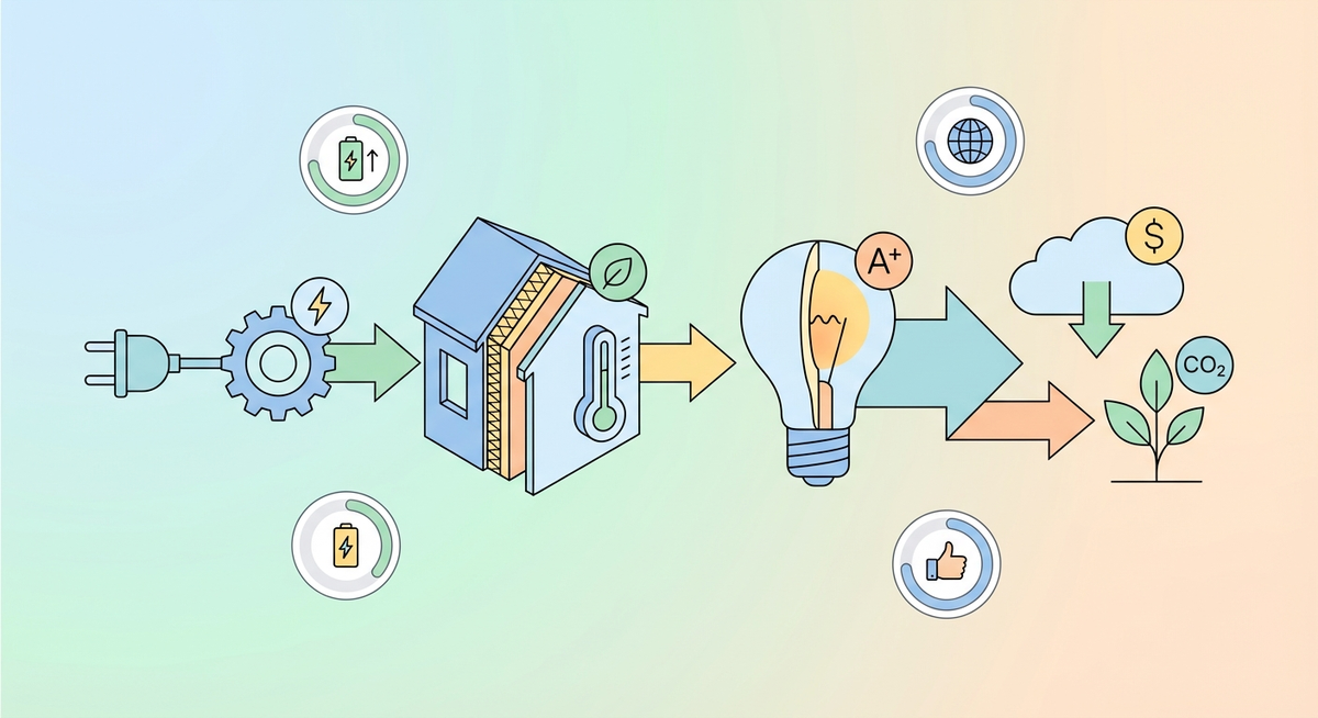 Illustration der viser hvordan Hvordan fungerer energieffektivitet? fungerer