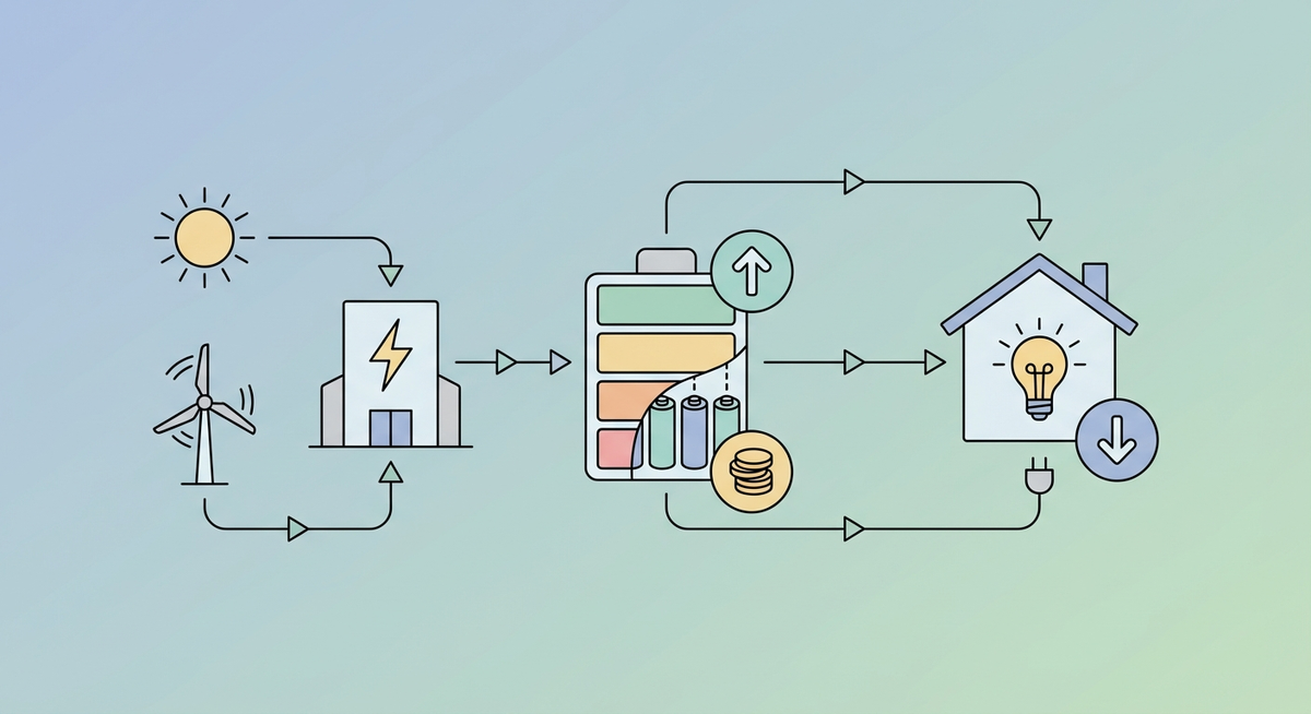 Illustration der viser hvordan Hvordan fungerer energilagring? fungerer