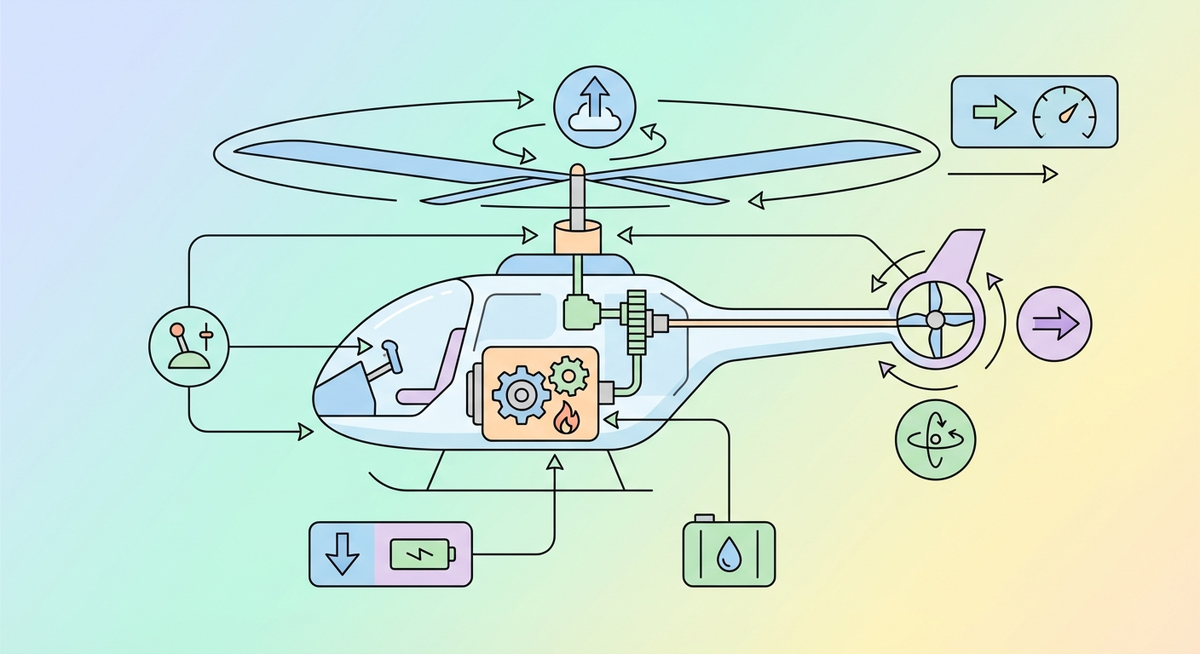 Illustration der viser hvordan Hvordan fungerer et helikopter? fungerer