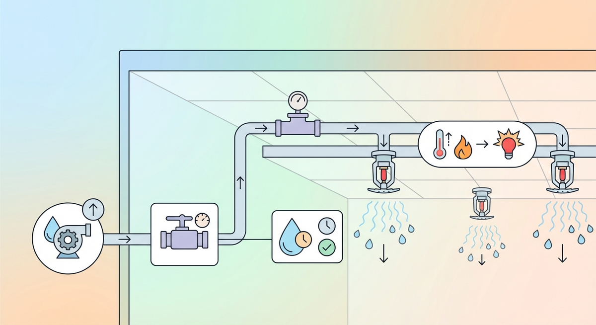 Illustration der viser hvordan Hvordan fungerer et sprinkleranlægg? fungerer