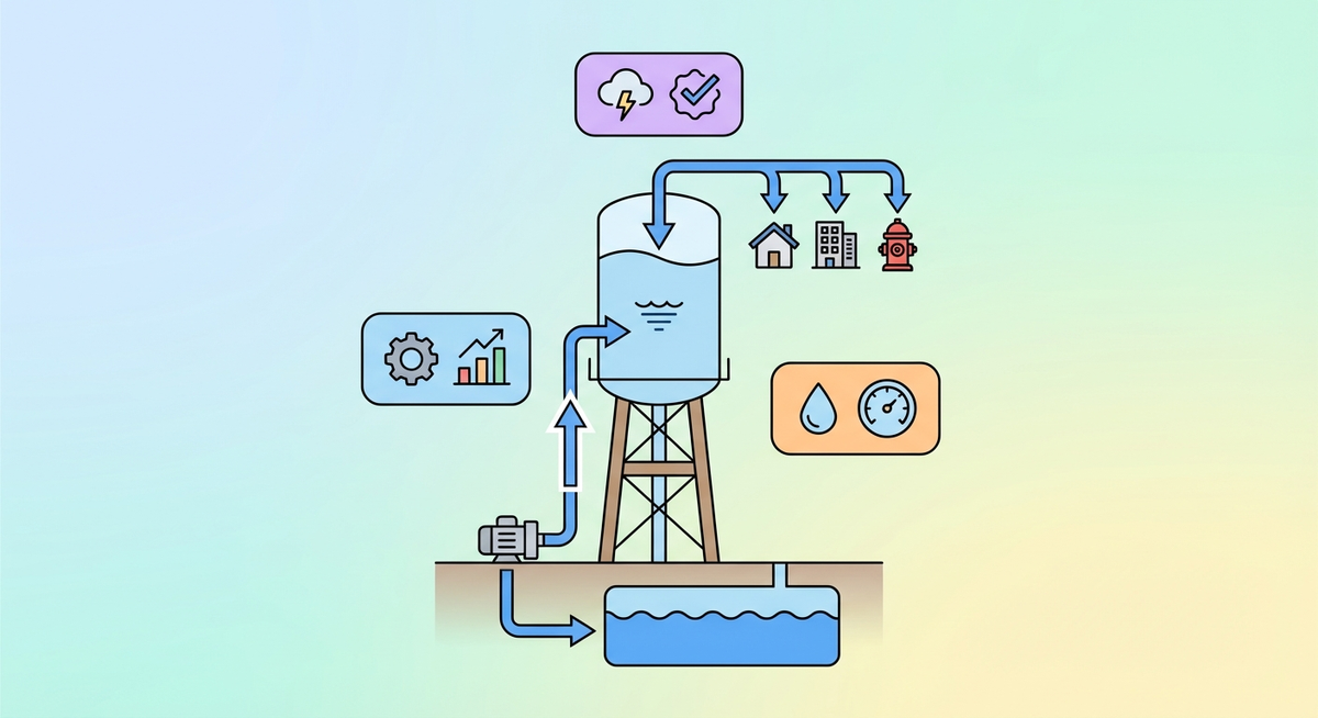Illustration der viser hvordan Hvordan fungerer et vandtårn? fungerer