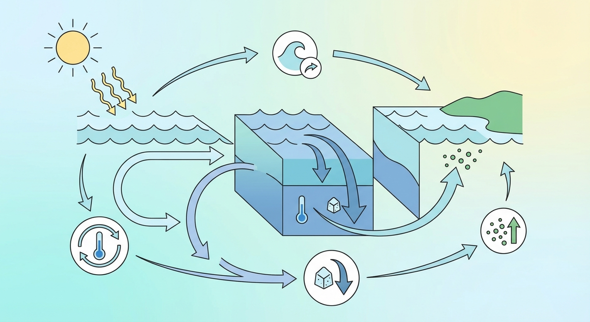 Illustration der viser hvordan Hvordan fungerer havstrømme? fungerer