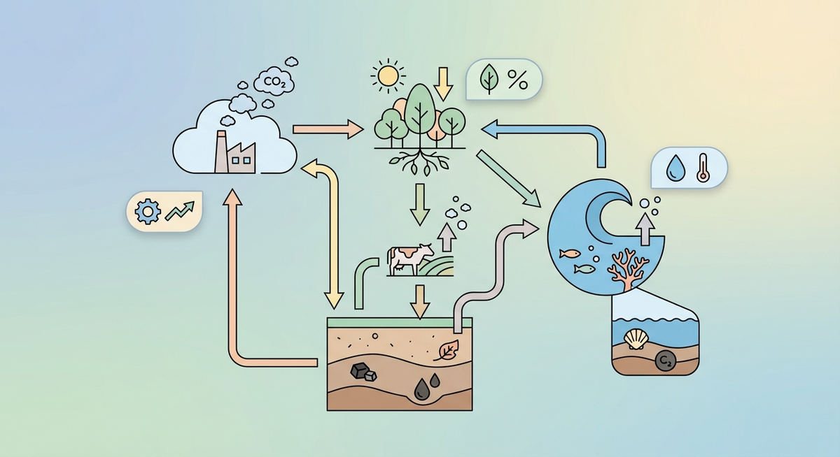 Illustration der viser hvordan Hvordan fungerer kulstofkredslobet? fungerer