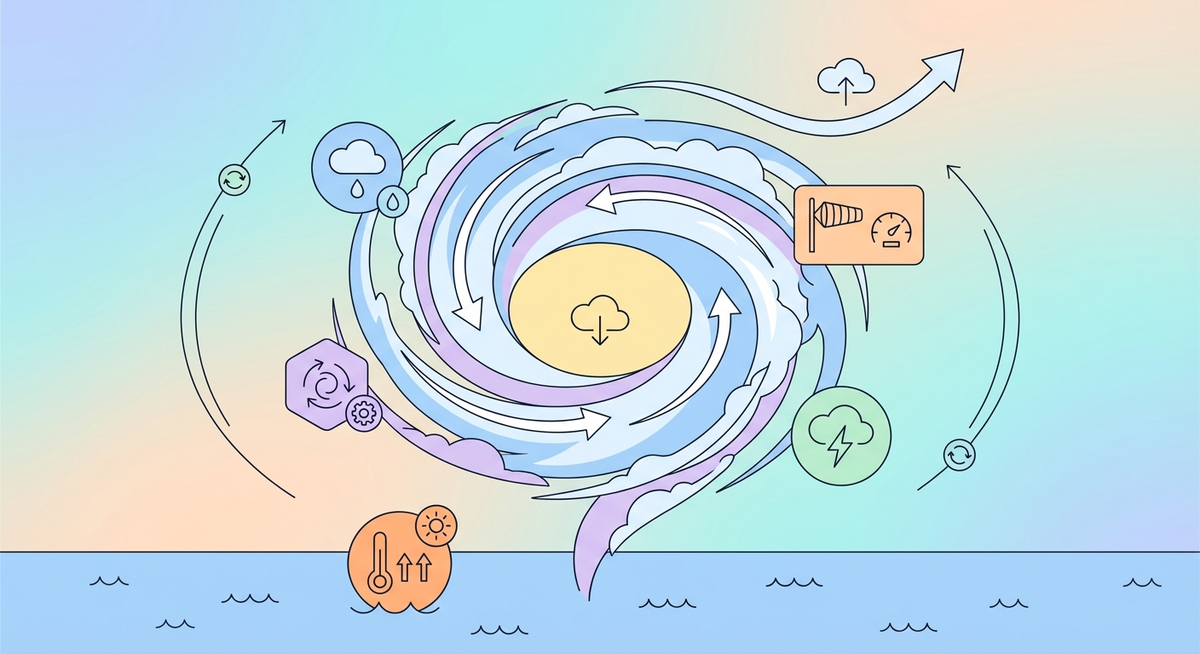 Illustration der viser hvordan Hvordan fungerer orkaner? fungerer