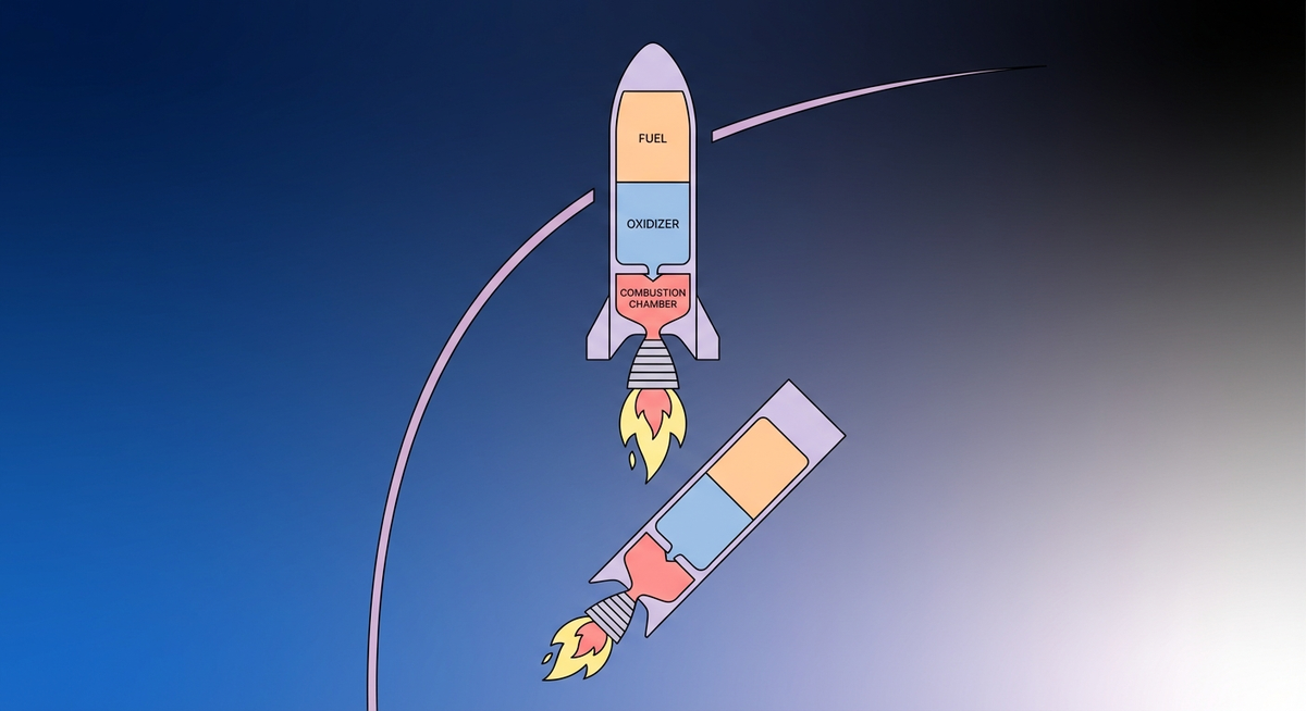Illustration der viser hvordan Hvordan fungerer en raket? fungerer