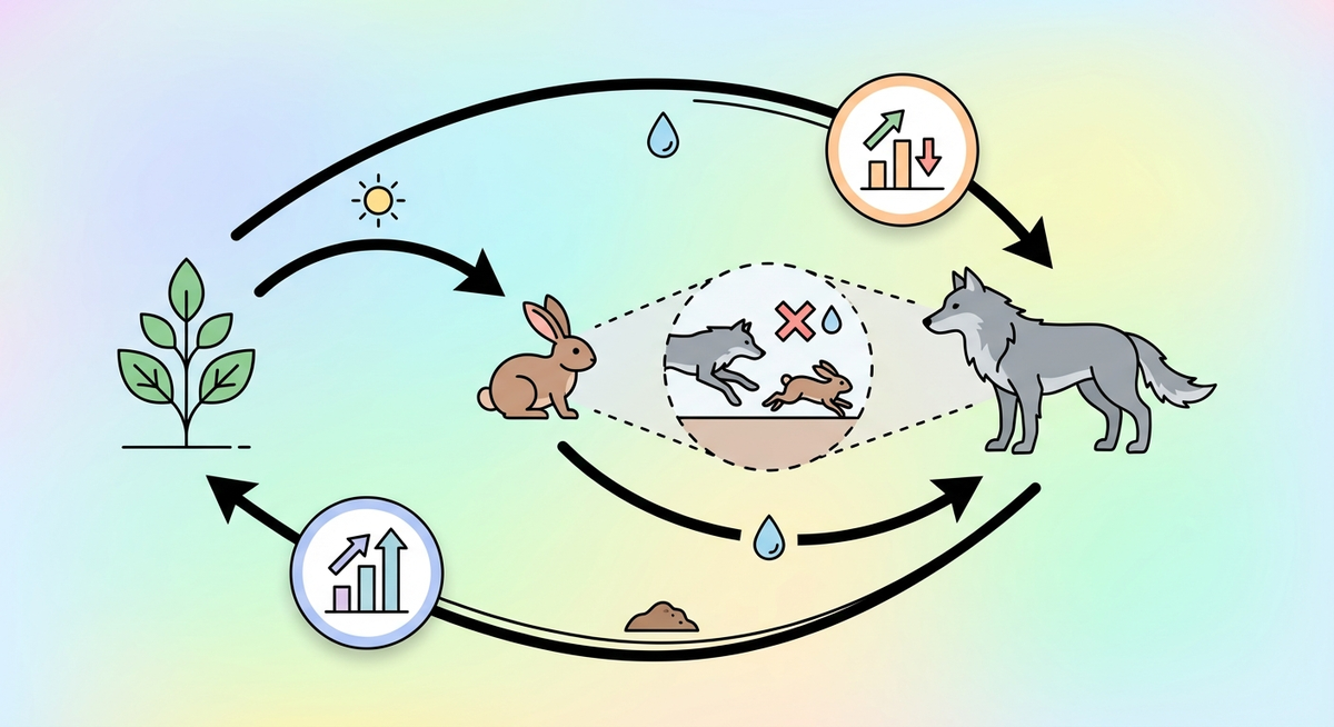 Illustration der viser hvordan Hvordan fungerer forholdet mellem rovdyr og bytte? fungerer