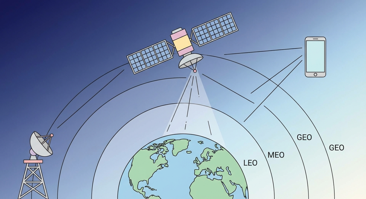 Illustration der viser hvordan Hvordan fungerer en satellit? fungerer