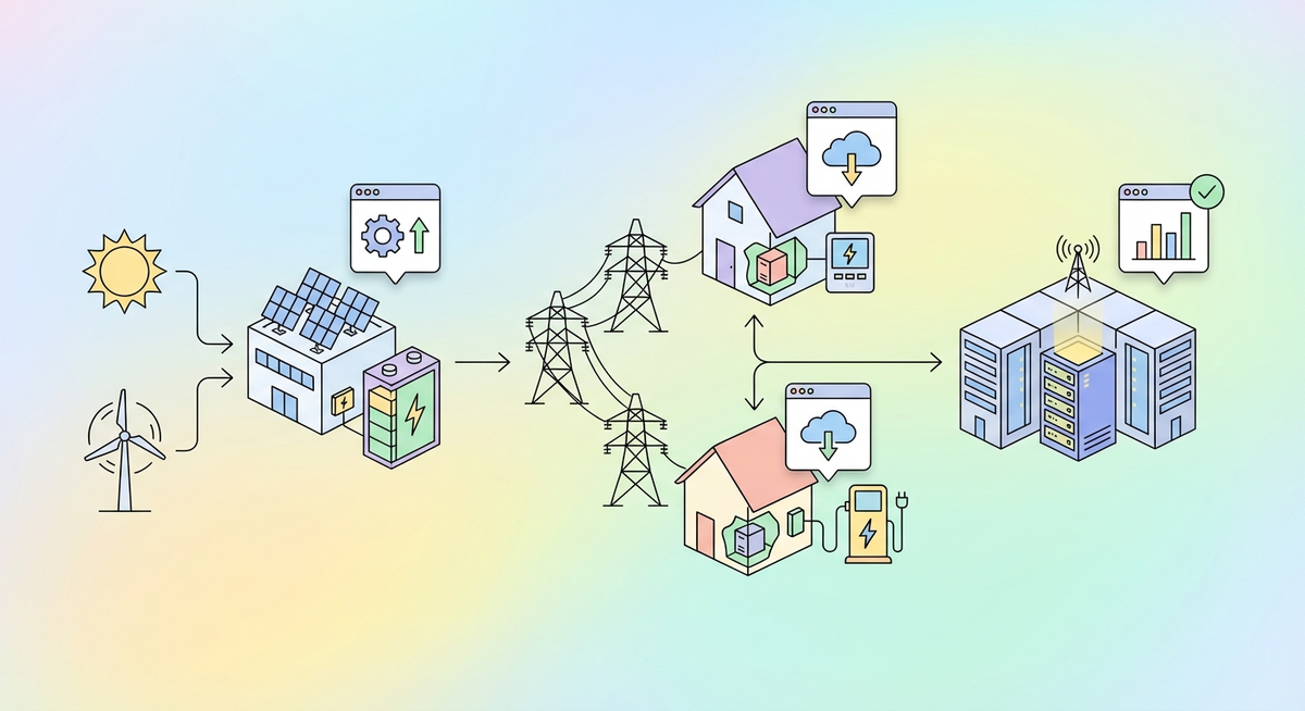 Illustration der viser hvordan Hvordan fungerer et smartgrid? fungerer