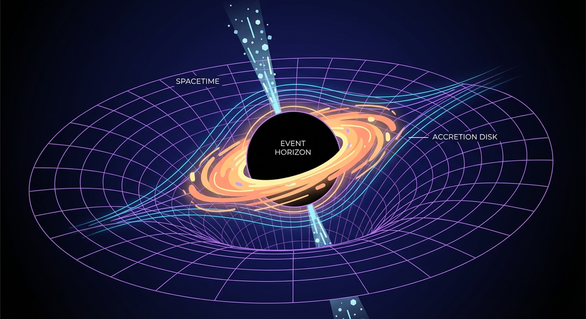 Illustration der viser hvordan Hvordan fungerer et sort hul? fungerer