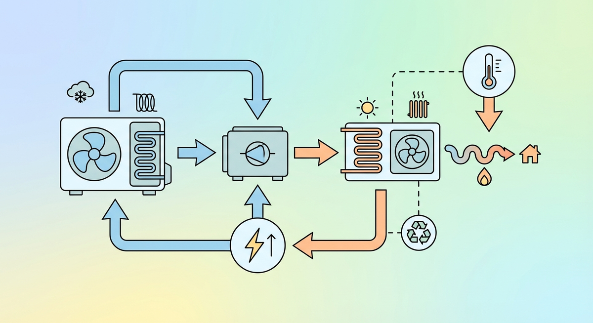 Illustration der viser hvordan Hvordan fungerer en varmepumpe? fungerer