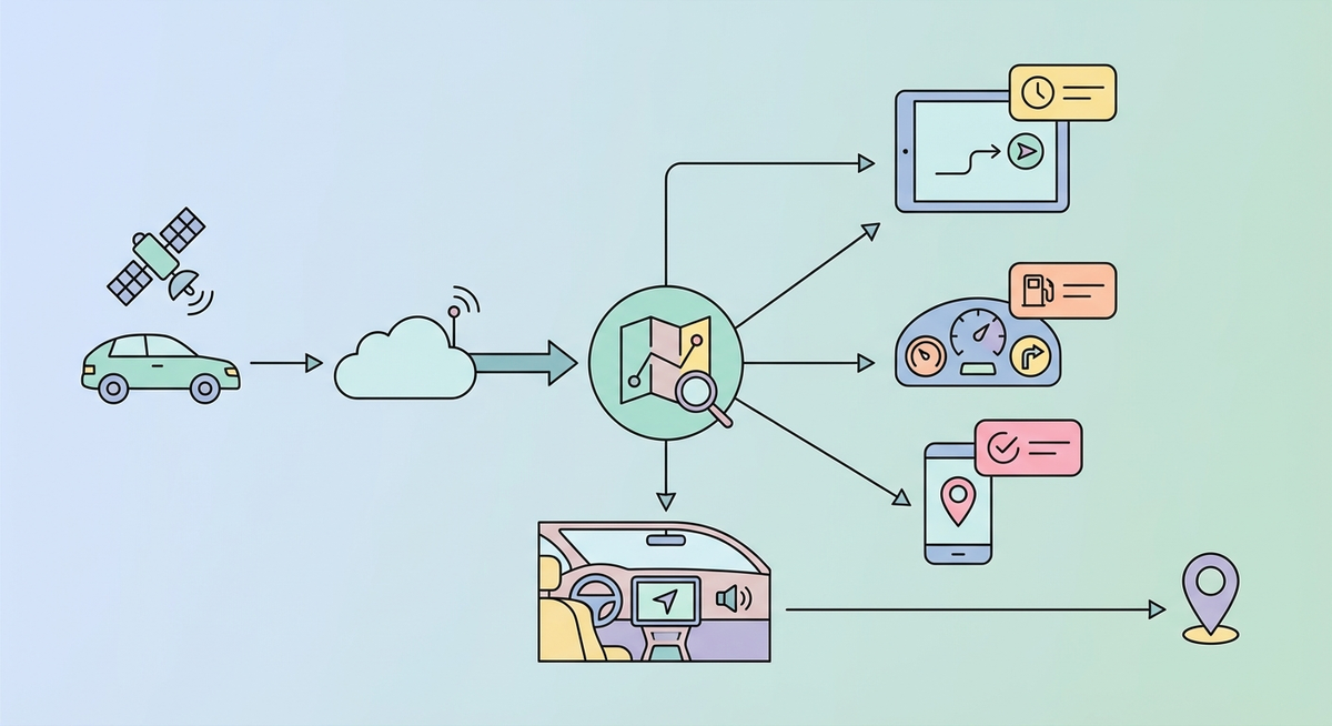 Illustration der viser hvordan Hvordan fungerer vejnavigation? fungerer