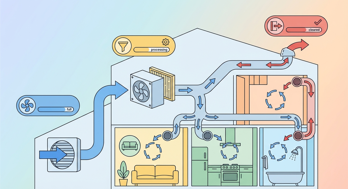 Illustration der viser hvordan Hvordan fungerer ventilation? fungerer