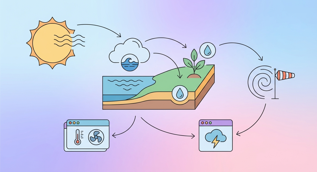 Illustration der viser hvordan Hvordan fungerer vind og vejr? fungerer