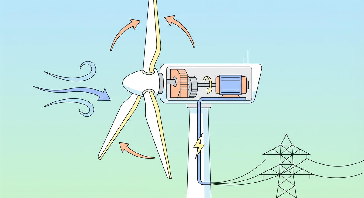 Illustration der viser hvordan Hvordan fungerer vindmøller? fungerer